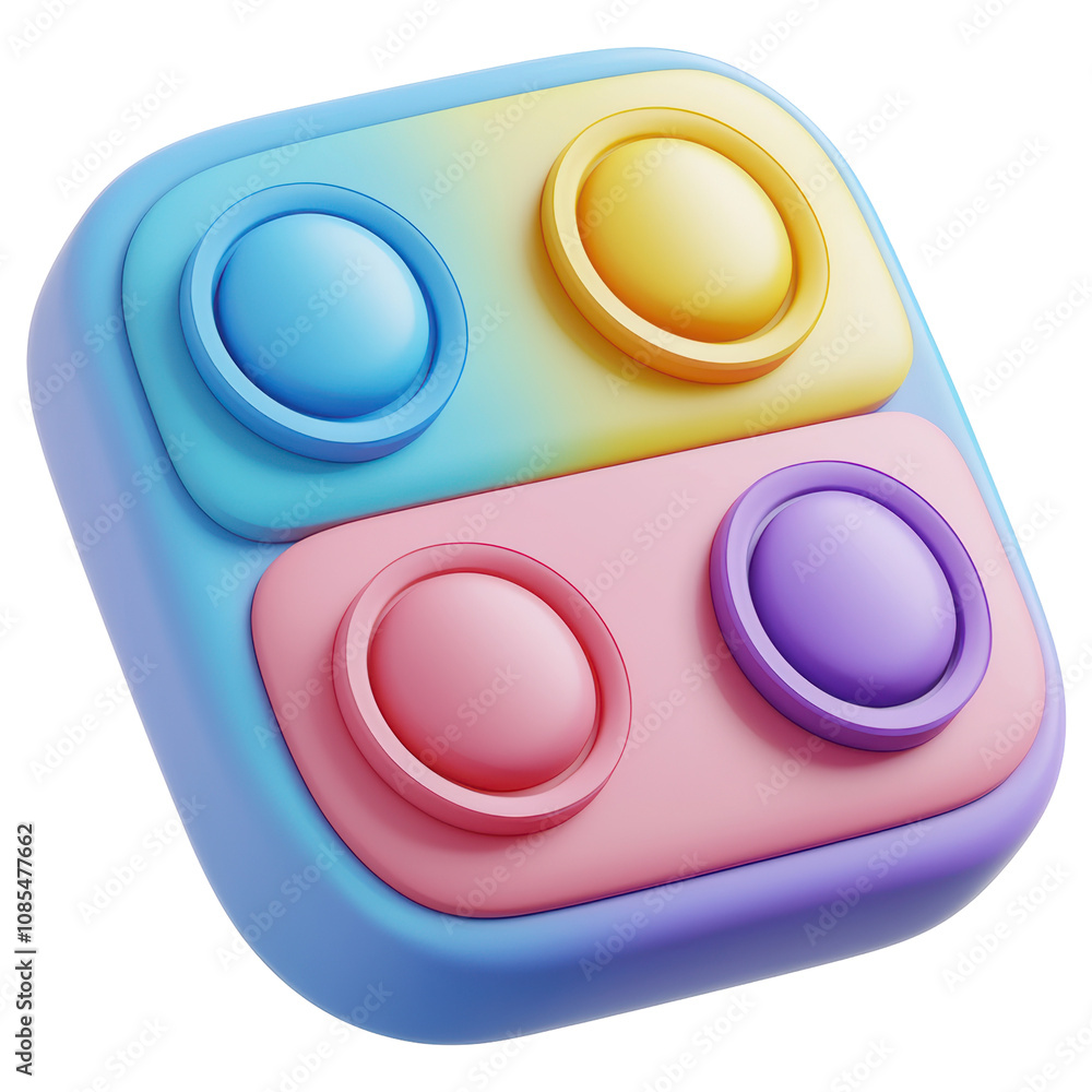 Poster 3d a colorful object with four buttons on it isolated on transparent or white background, png