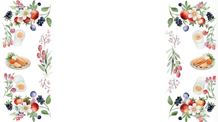 Fototapeta premium Watercolor breakfast frame on white background. Hand painted illustration for your design