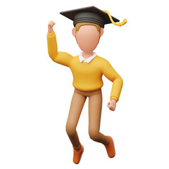 3D illustration of graduate celebrating success