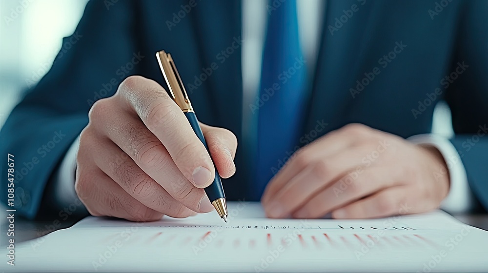 Poster a business professional analyzes financial data with graphs during a daytime presentation in a moder