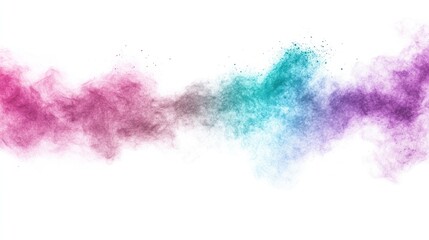 Fototapeta premium Abstract colorful smoke or powder swirl against a white background.