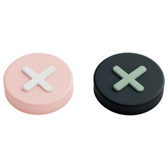 Obraz premium 3D Two round buttons with an X on them isolated on transparent or white background, png