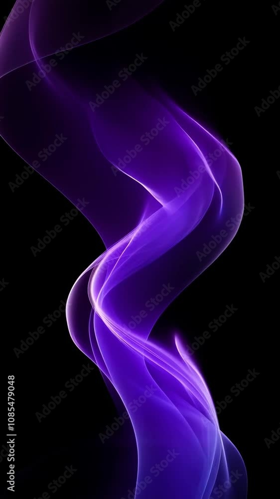 Poster motion animation of 3d neon purple and violet flowing light rays waves lines on black background. di