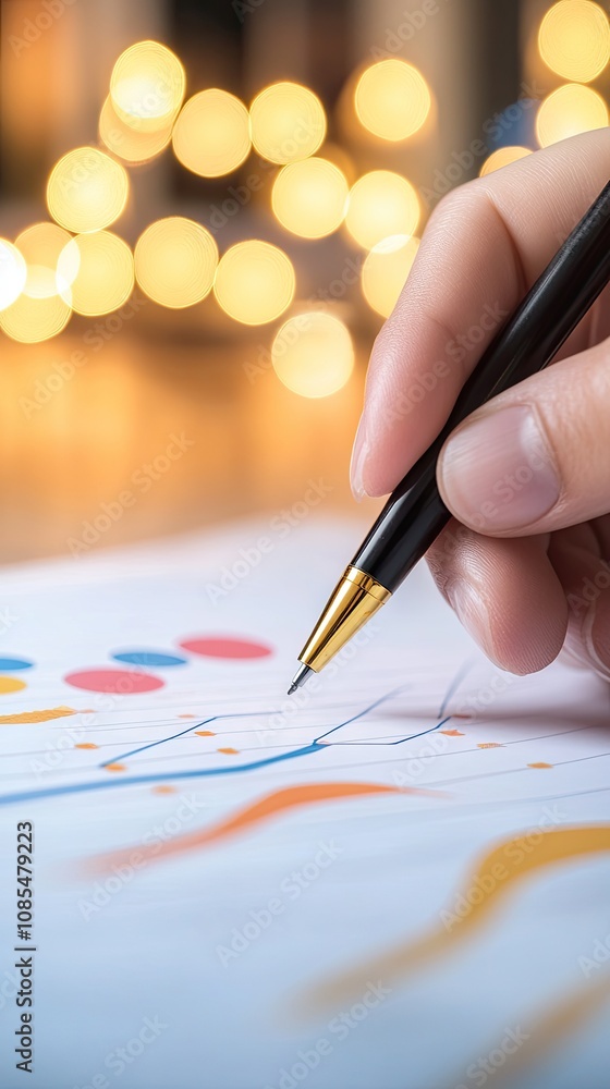 Poster business professional highlighting key financial data with colorful graphs and charts against a vibr