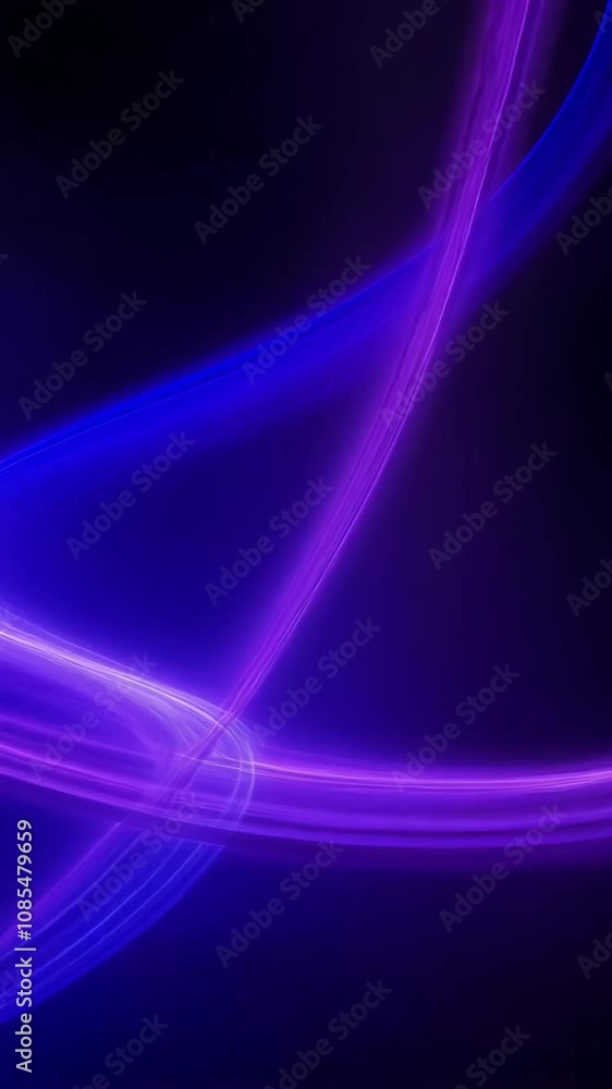 Poster motion animation of 3d neon purple and violet flowing light rays waves lines on black background. di