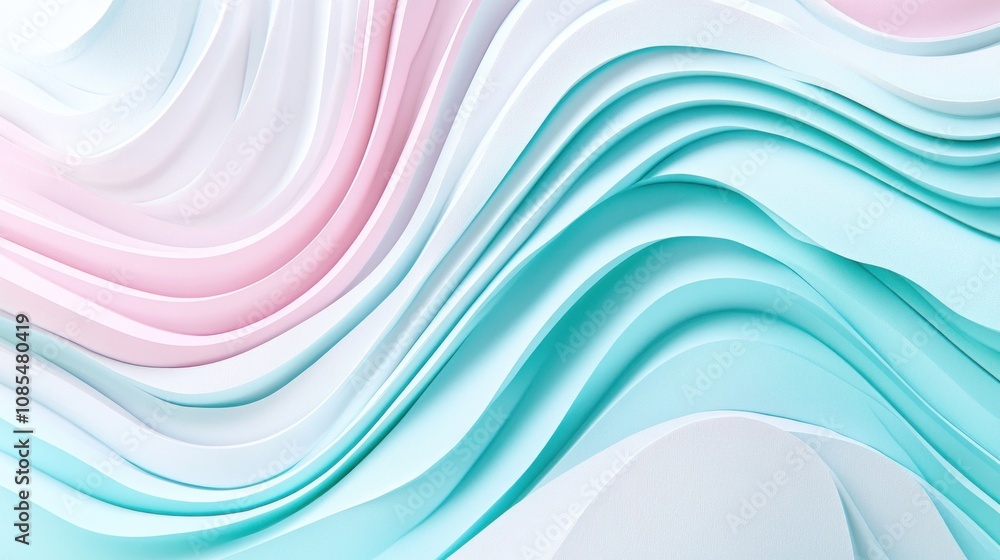 Poster abstract wavy design with soft pastel colors creating a soothing visual effect.