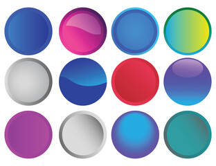 Set of Glossy circle buttons sign for web, 3d round click button icons. spheres and ball set, emblem Badge, Game button illustration. Vector empty web ui round button collection.