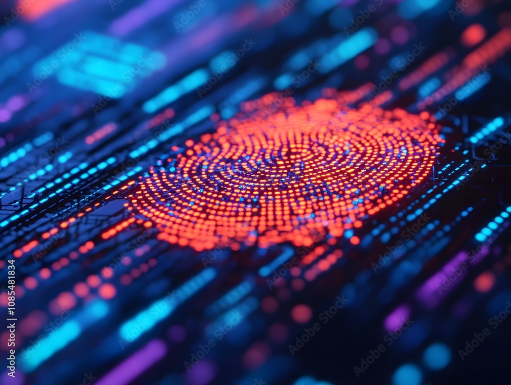 Fototapete Abstract Pattern of Digital Dots in Vibrant Colors Representing Data Connectivity and Modern Technology in a Futuristic Environment