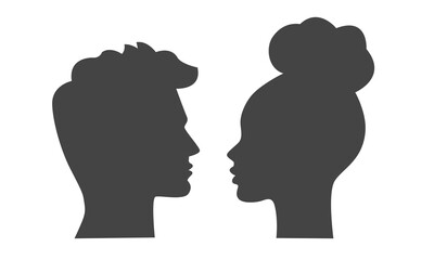 Young Man and Woman Icon. Black silhouette profile view. Vector illustration