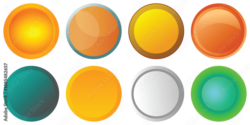 Leinwandbilder Set of Glossy circle buttons sign for web, 3d round click button icons. spheres and ball set, emblem Badge, Game button illustration. Vector empty web ui round button collection.