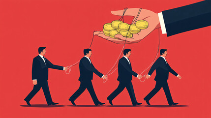 Conceptual Vector Artwork of Business Corruption, Greedy Corporate Control, and Financial Manipulation

