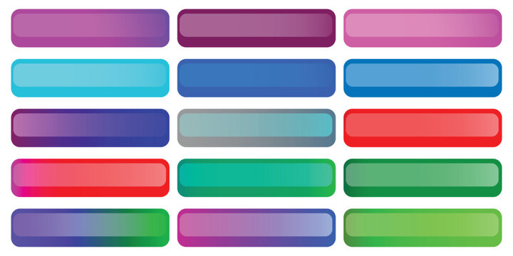 Set of Glossy rectangle buttons sign for web, 3d click button icons. Emblem Badge, Game button illustration. Vector empty web ui button collection.