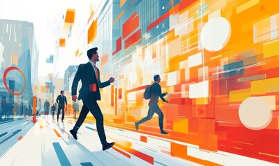 Dynamic business environment showcasing the concept of business agility, with symbols representing company transformation towards higher efficiency and rapid adaptation to market changes