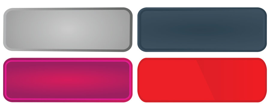 Set of Glossy rectangle buttons sign for web, 3d click button icons. Emblem Badge, Game button illustration. Vector empty web ui button collection.