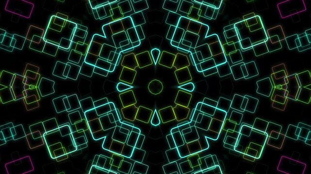 Abstract Neon Square Pattern on Black Background