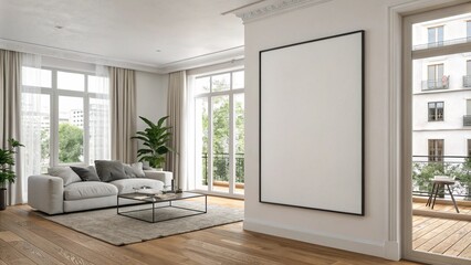 mock-up poster frame against a contemporary interior backdrop.