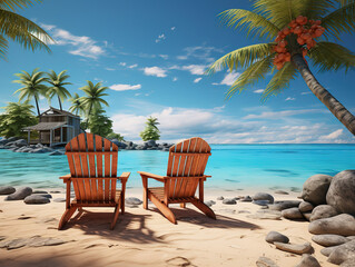 Luxurious Happy summer day umbrella cocktail on beach illustration Lounge with sea on tropical background