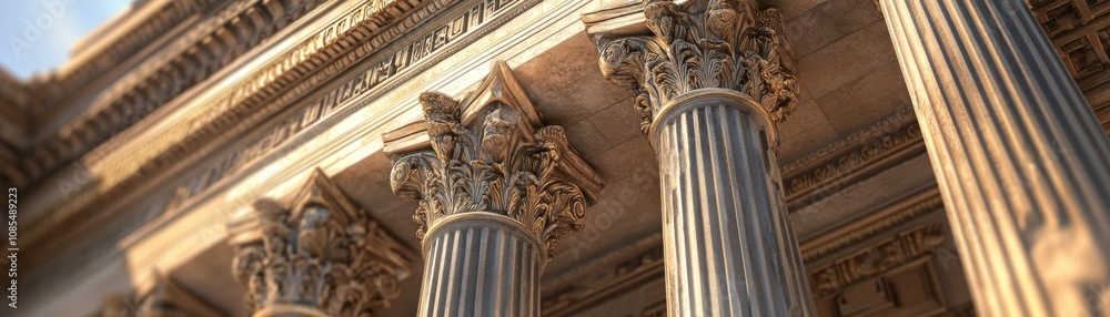 Poster a close-up view of classical architectural columns showcasing intricate details and design.