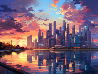 Fototapeta premium Amazing A city skyline with a bridge and a city in the background