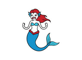 Angry Mermaid Cartoon: Fierce Aquatic Fantasy Character