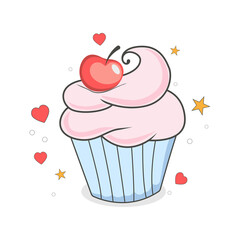 Cute cupcake with cherry decor. 