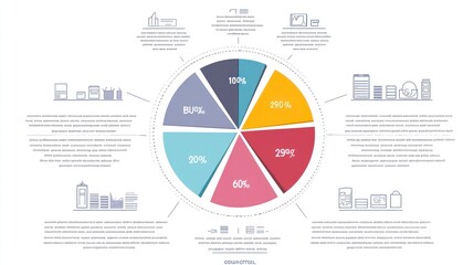Obraz premium A pie chart infographic with eight slices representing different data points, each with a percentage label.