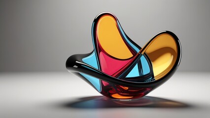 Abstract minimalist design, colorful glass shape, 3d render