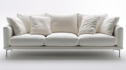Obraz premium Stylish and Contemporary White Sofa with Plush Cushions Perfect for Modern Living Room or Cozy Space, Ideal for Interior Design and Home Decor Projects