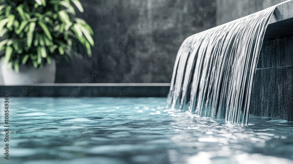 Poster serene waterfall feature cascading over smooth stone, creating a tranquil atmosphere in a relaxing i