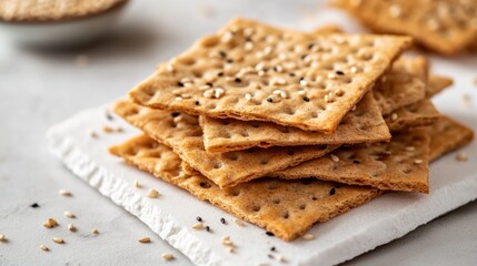 Fototapeta premium Stack of Sesame Seed Crackers