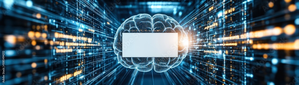 Aufkleber a digital brain surrounded by glowing data streams, symbolizing technology and intelligence.