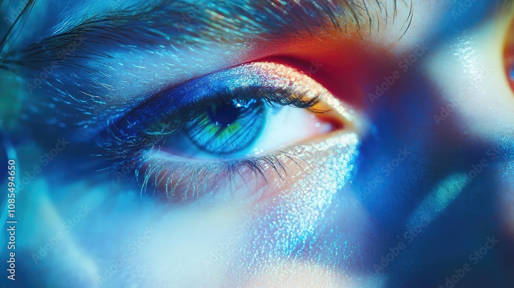 Poster close-up of a mesmerizing eye capturing vibrant colors and intricate details with light reflections 