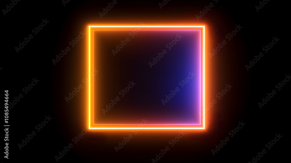 Poster 3d render, abstract geometric background with neon square frame glowing with gradient light in the d