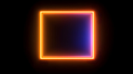 3d render, abstract geometric background with neon square frame glowing with gradient light in the dark. Futuristic showcase for product presentation