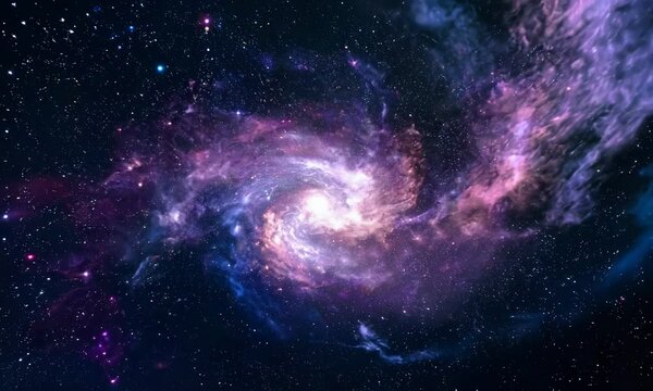 360 degree space background with nebula and stars, equirectangular projection, environment map. HDRI spherical panorama.