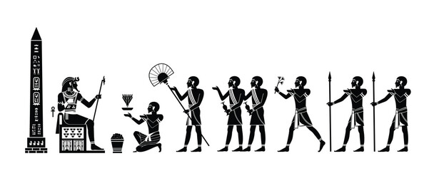 Obraz premium Illustration of the culture of offerings to the king in ancient Egypt, walls and hieroglyphs in the burial chamber of Ramses