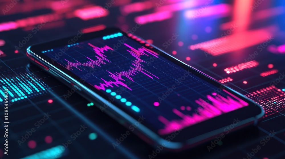 Poster smartphone with a graph showing market data