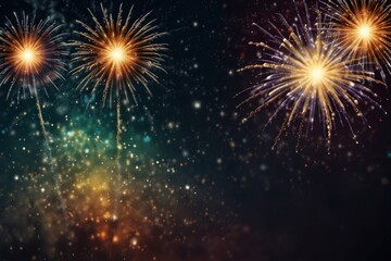 Fototapeta premium fireworks background 2025 New Year vector illustration. Flat style abstract, geometric design. Concept for holiday decor, card, poster, banner.