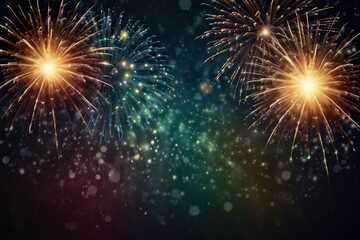 Fototapeta premium fireworks background 2025 New Year vector illustration. Flat style abstract, geometric design. Concept for holiday decor, card, poster, banner.