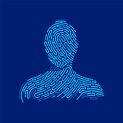 concept of biometrics or digital forensics, graphic of man head shape combined with fingerprint pattern