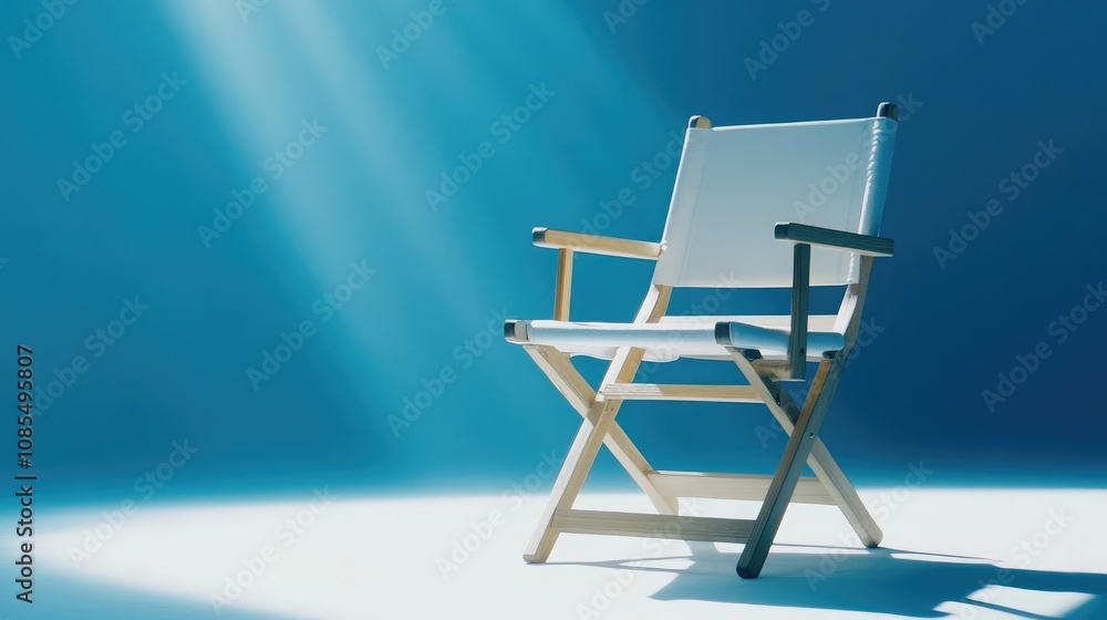 Poster elegant director chair with white canvas fabric illuminated by soft light in a minimalistic studio e