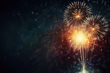 Fototapeta premium fireworks background 2025 New Year vector illustration. Flat style abstract, geometric design. Concept for holiday decor, card, poster, banner.