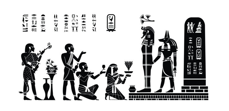 offerings to paraohs in death in ancient Egypt, walls and hieroglyphs in the tomb chamber of Ramesses