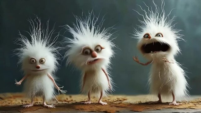 group of funny hairy monsters