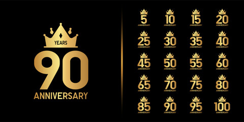 Premium anniversary logotype set. Golden anniversary celebration emblem design.