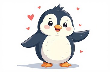 Fototapeta premium Cute cartoon penguin celebrating World Animal Day in a bright and cheerful setting on white background