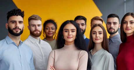 Diverse corporate team of professionals standing together in modern office