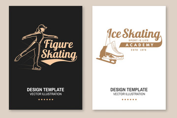 Set of Ice Skate club flyer, poster, banner. Concept for shirt or logo, print, stamp or tee with skate, skates blades and helmet . Winter sport. Vector illustration.