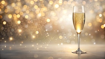 Champagne glass sparkling on golden festive background for new year's eve