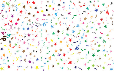 Confetti falling background. Birthday, weeding anniversary, Party, event, festive firework. Multicolored Carnival confetti on white background.